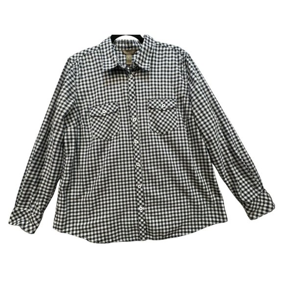 Bit & Bridle Womens Checkered Long Sleeve Button-Up Shirt XL Dary Navy & White C - Picture 5 of 13